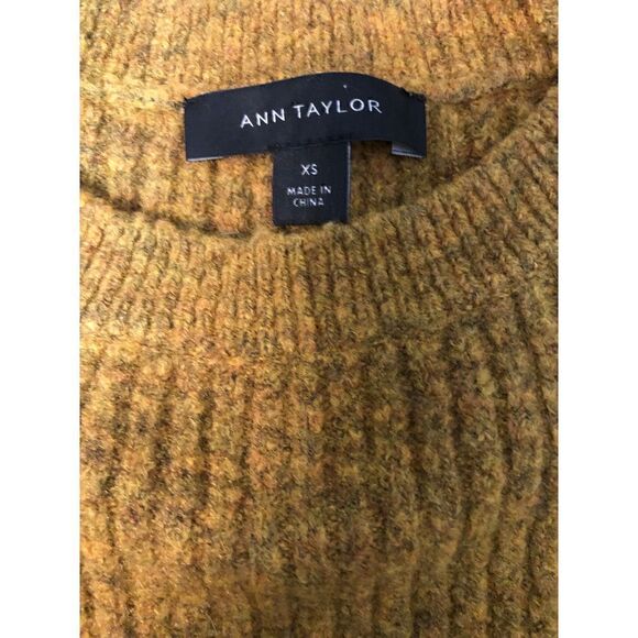 Ann Taylor Knit Sweater Bubble Sleeve Wool Blend Ribbed Mustard Yellow - Picture 12 of 12